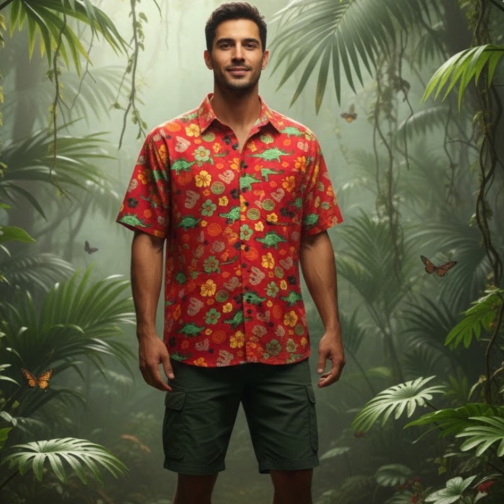 B Fresh Gear Hawaiian Jurassic Sloth and Dinosaur Shirt - Size XL